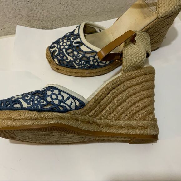 Tory Burch Lucia Lace Wedge Espadrille, Tory Navy white 8.5 M - Picture 11 of 11